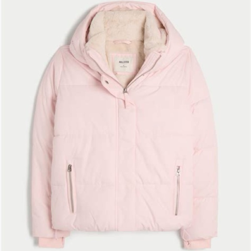 Hollister Light Pink Faux Fur Puffer Jacket w/Hood - Picture 2 of 6